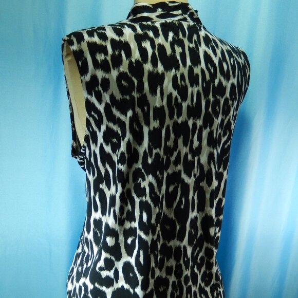 Calvin Klein Black White & Taupe Sleeveless Knotted V-Neck 1X Career Shell EUC - Picture 3 of 10